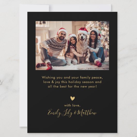 ファミリー名黒金ゴールド5 Photo Collageクリスマス シーズンカード (裏面)