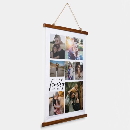 ファミリー名7フォトコラージュ木壁タペストリー 吊り下げ型タペストリー (傾斜あり)