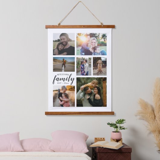 ファミリー名7フォトコラージュ木壁タペストリー 吊り下げ型タペストリー (寝室)
