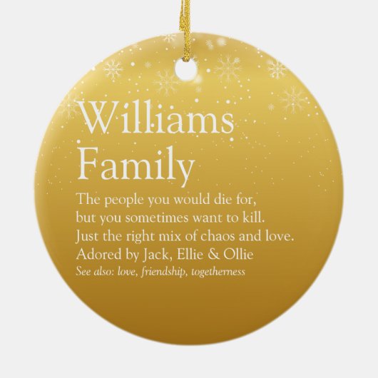 ファミリー定義金ゴールドクリスマススノーフレーク セラミックオーナメント (裏面)