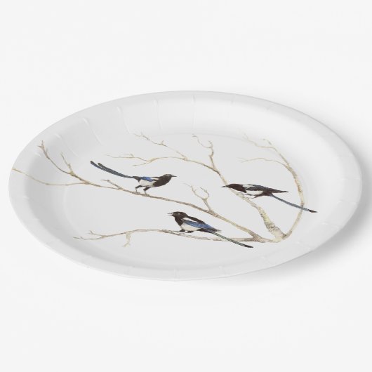 ファミリー引用文と水彩マグパイバードファミリー ペーパープレート (アングル)