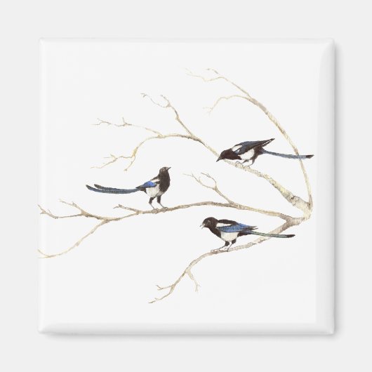 ファミリー引用文と水彩マグパイバードファミリー マグネット (正面)