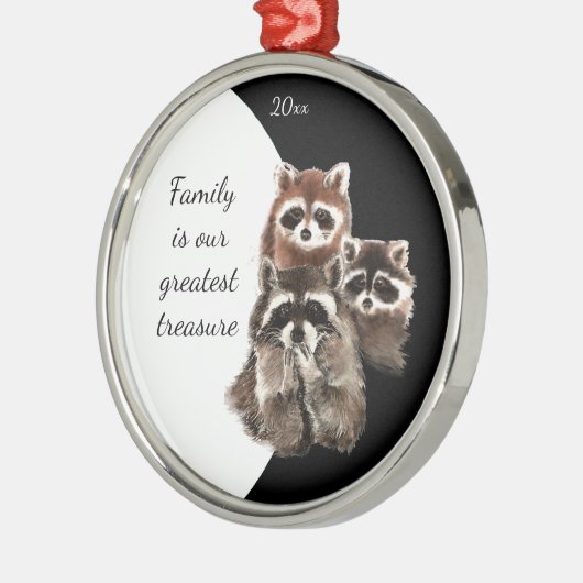 ファミリー引用文デーテッドウォーターカラーラクーン動物 メタルオーナメント (左)