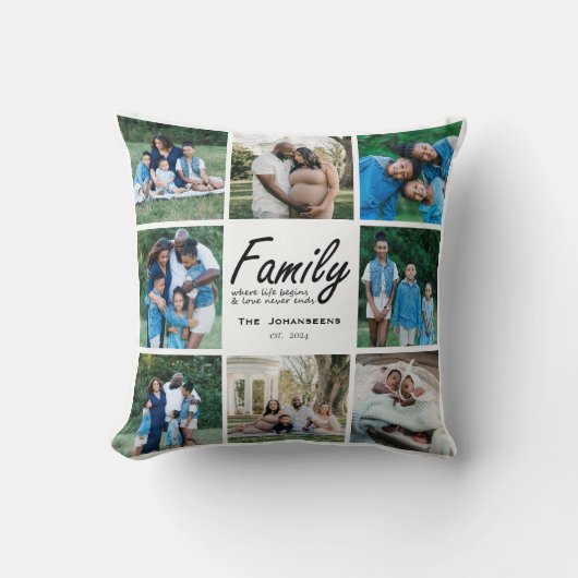 ファミリー引用文モダンタイポグラフィPhoto grid Collage クッション (正面)
