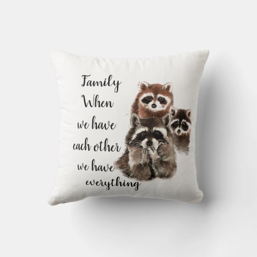 ファミリー感動的引用文おもしろいラクーン動物 クッション (裏面)