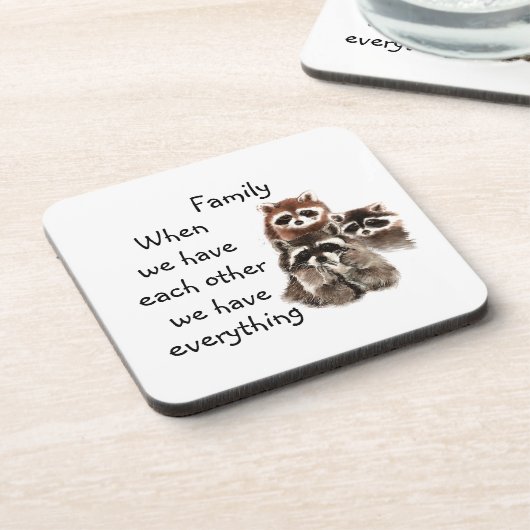 ファミリー感動的引用文おもしろいラクーン動物 コースター (左側)
