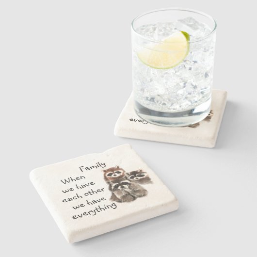 ファミリー感動的引用文おもしろいラクーン動物 ストーンコースター (横)