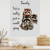 ファミリー感動的引用文おもしろいラクーン動物 ポスター (キッチン)