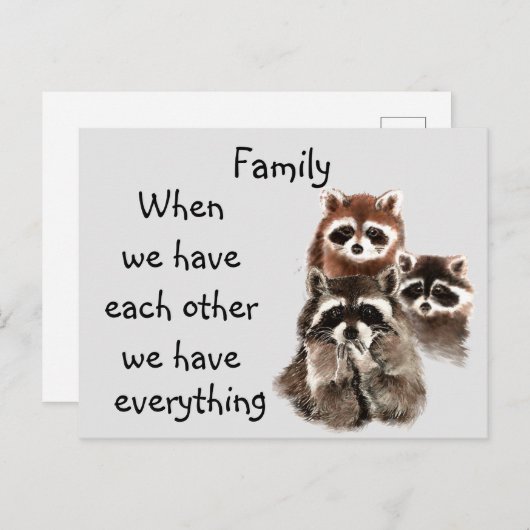 ファミリー感動的引用文おもしろいラクーン動物 ポストカード (正面/裏面)