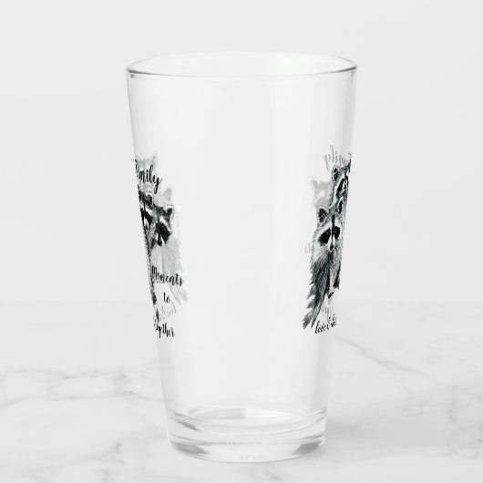 ファミリー感動的引用文かわいいアライグマ動物 タンブラーグラス (左)