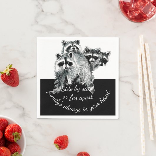 ファミリー感動的引用文かわいい水色ラクーン スタンダードカクテルナプキン (インサイチュ)