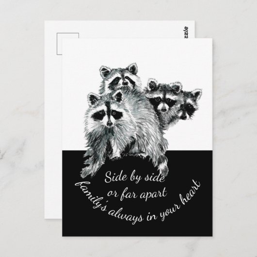 ファミリー感動的引用文かわいい水色ラクーン ポストカード (正面/裏面)