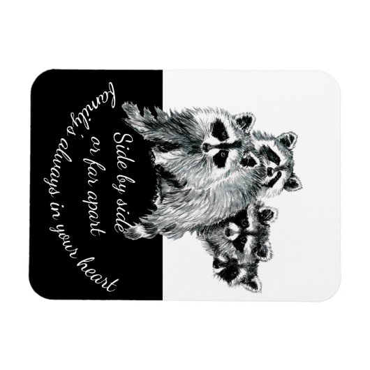 ファミリー感動的引用文かわいい水色ラクーン マグネット (横)