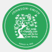 ファミリー感動的懇親会引用文ツリーグリーン ラウンドシール (正面)