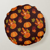 ファミリー感謝祭紅葉ターキーパンプキン ラウンドクッション (裏面)