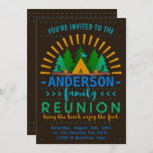 ファミリー懇親会おもしろいキャンピングサマーパーティー 招待状 (正面/裏面)