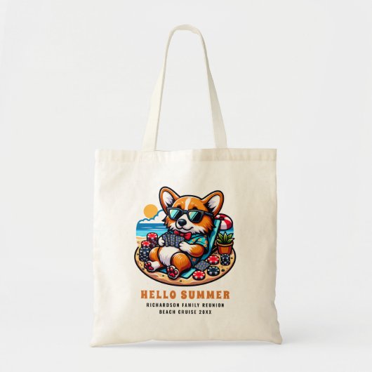 ファミリー懇親会おもしろいコルギサマーバケーション トートバッグ (正面)