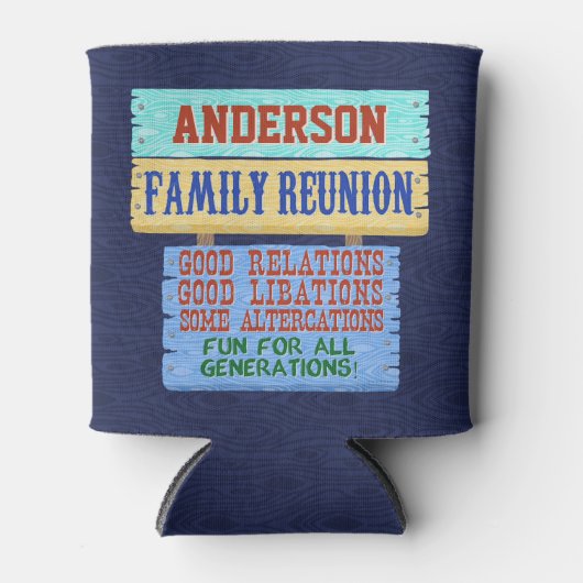 ファミリー懇親会おもしろい木製サイン |名前の追加 缶クーラー (正面)