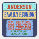 ファミリー懇親会おもしろい木製サイン |名前をカスタムする スクエアシール (正面)
