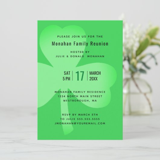 ファミリー懇親会アイルランドグリーンシャムロックミニマリスト 招待状 (スタンド正面)