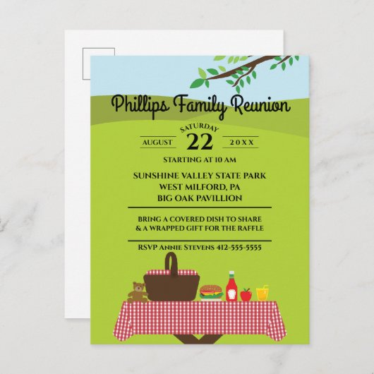 ファミリー懇親会アットザパークピクニックテーブル インビテーションポストカード (正面/裏面)