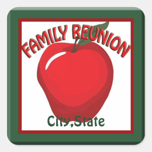 ファミリー懇親会アップル名タグステッカー スクエアシール (正面)