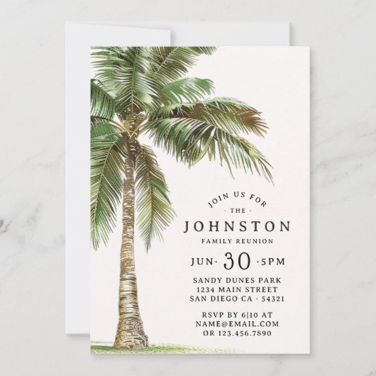 ファミリー懇親会ウォーターカラーパームツリービーチパーティー 招待状 (正面)