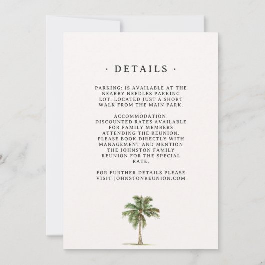 ファミリー懇親会ウォーターカラーパームツリービーチパーティー 招待状 (裏面)