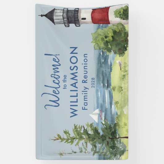 ファミリー懇親会ウォーターカラーライトハウスウェルカム 横断幕 (縦)