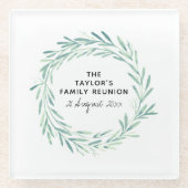 ファミリー懇親会ウォーターカラーリースグリーナリー ガラスコースター (正面)