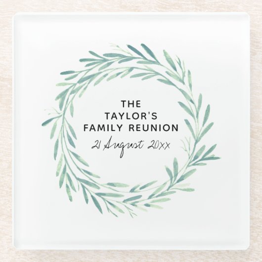 ファミリー懇親会ウォーターカラーリースグリーナリー ガラスコースター (正面)