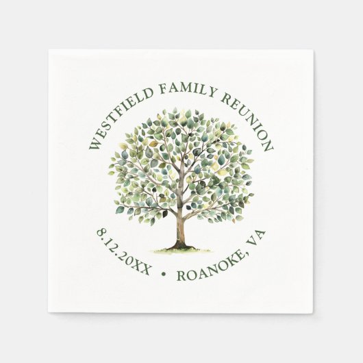 ファミリー懇親会ウッドランドウォーターカラーツリー スタンダードカクテルナプキン (正面)