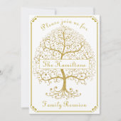 ファミリー懇親会エレガントツリーラグジュアモダンリー金ゴールド 招待状 (正面)