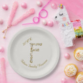 ファミリー懇親会エレガント金ゴールドレターFモノグラム ペーパープレート (パーティー)