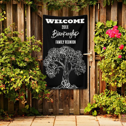 ファミリー懇親会オールドホワイトツリーオンブラックカスタム 横断幕