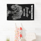 ファミリー懇親会オールドホワイトツリーオンブラックカスタム 横断幕 (インサイチュ)