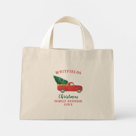 ファミリー懇親会カスタムクリスマスホリデーレッドトラック ミニトートバッグ (裏面)