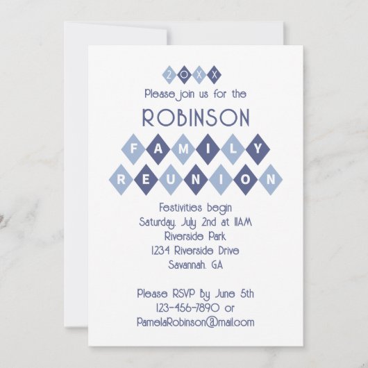 ファミリー懇親会カスタムパーティーお祝いおもしろいブルー 招待状 (正面)