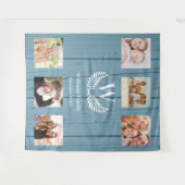 ファミリー懇親会カスタムフォトコラージングモノグラムブルー タペストリー (正面(横))