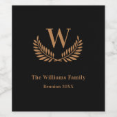 ファミリー懇親会カスタムモノグラムブラック金ゴールド ワインラベル (シングルラベル)