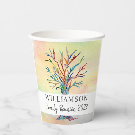 ファミリー懇親会カラフルファミリーツリー紙カップ 紙コップ (正面)