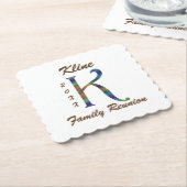 ファミリー懇親会カラフルモザイク文字Kモノグラム ペーパーコースター (アングル)