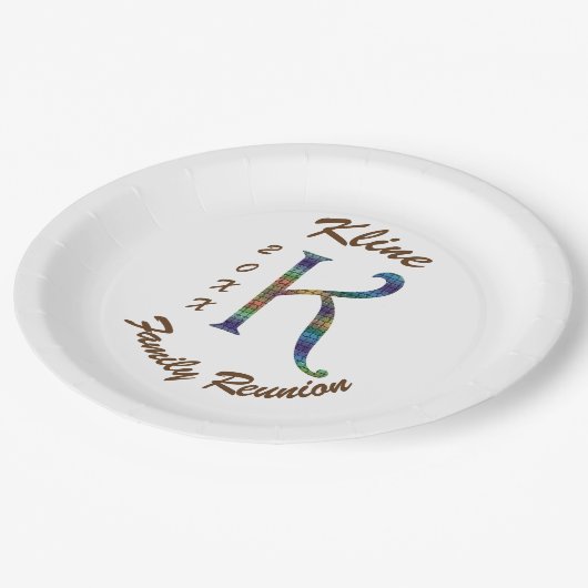 ファミリー懇親会カラフルレターKモノグラムイニシャル ペーパープレート (アングル)