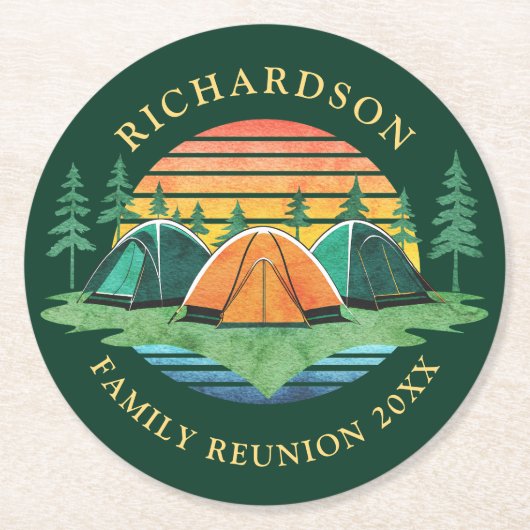 ファミリー懇親会キャンピングトリップサンセットグリーン ラウンドペーパーコースター (正面)