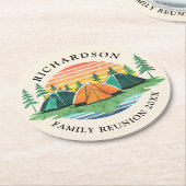 ファミリー懇親会キャンピングトリップヴィンテージサンセット ラウンドペーパーコースター (アングル)