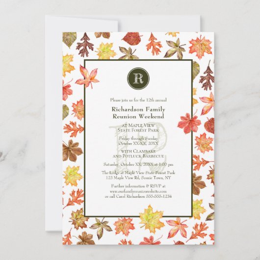 ファミリー懇親会キャンピングピクニックオータムモノグラム 招待状 (正面)