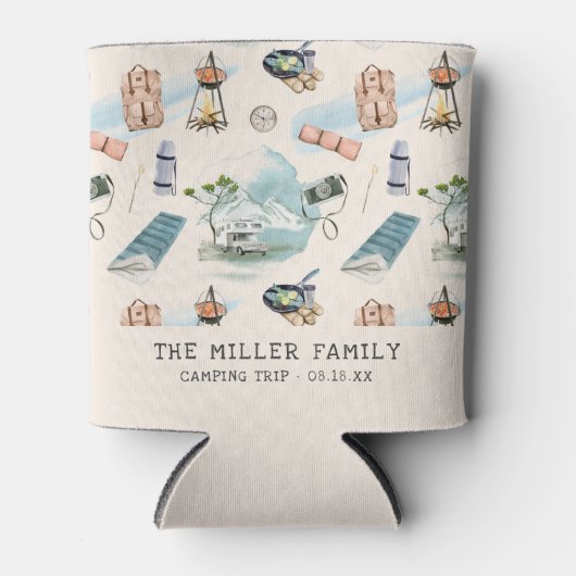 ファミリー懇親会キャンピングロードトリップパーソナライズされたカン 缶クーラー (正面)