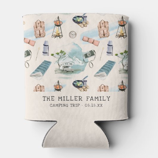 ファミリー懇親会キャンピングロードトリップパーソナライズされたカン 缶クーラー (裏面)