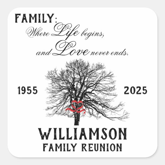 ファミリー懇親会キープサケツリーライフ引用文 スクエアシール (正面)