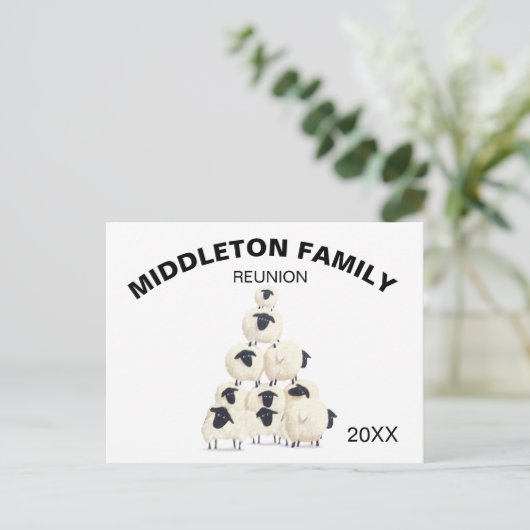 ファミリー懇親会ギャザリングおもしろいブラック招待状 ポストカード (スタンド正面)